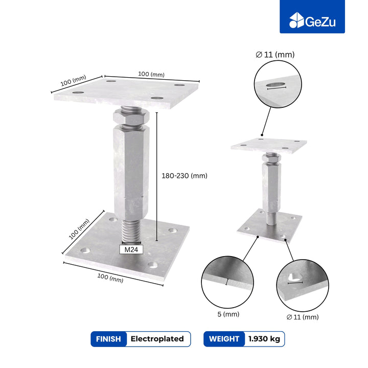 Bolt Down Elevated Adjustable Post Base With Nut