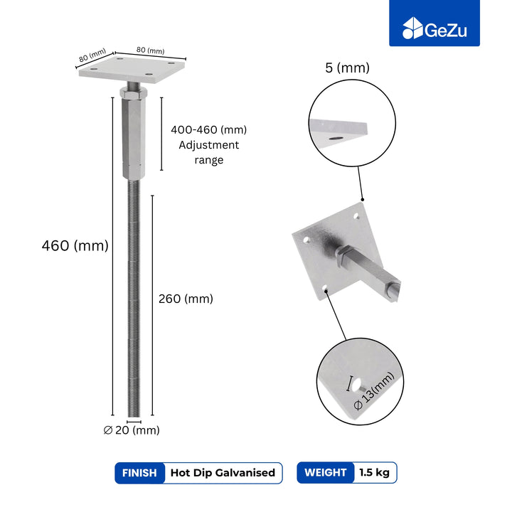 Adjustable T post support for concrete