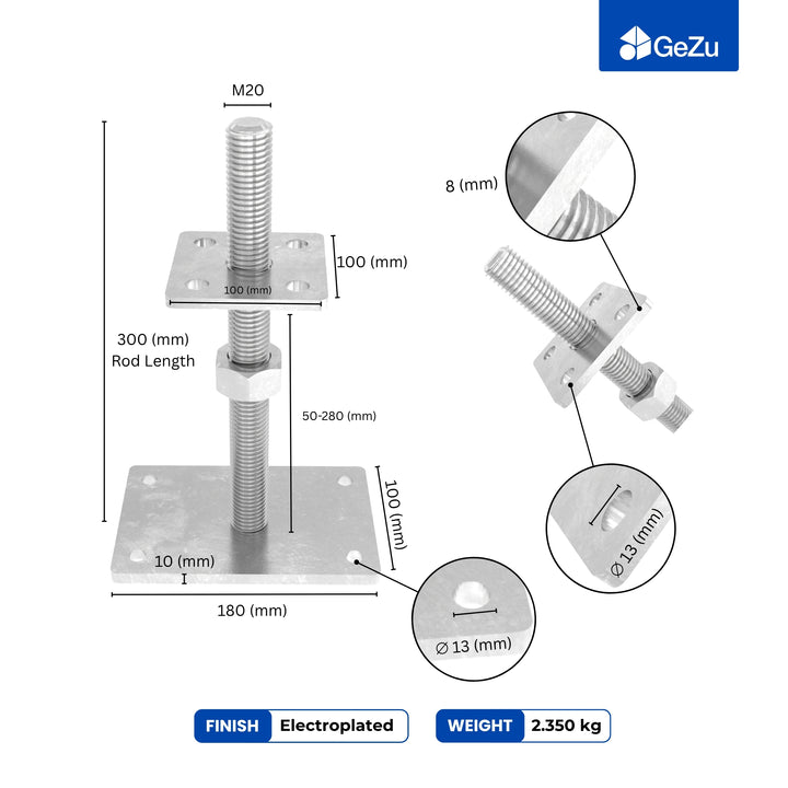 Height Adjustable Bolt Down Post Support | Post Base