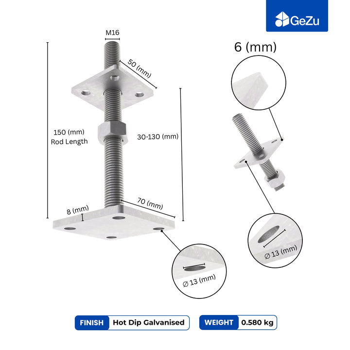 Height Adjustable Bolt Down Post Support | Post Base