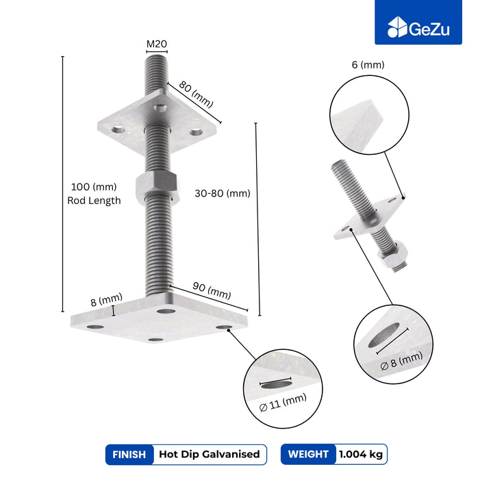Height Adjustable Bolt Down Post Support | Post Base