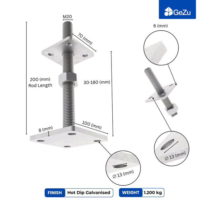Height Adjustable Bolt Down Post Support | Post Base