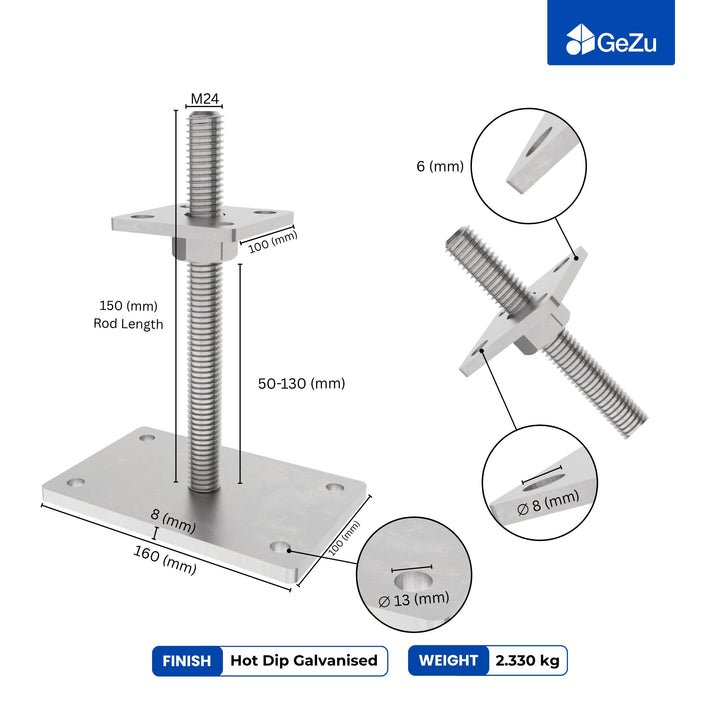 Height Adjustable Bolt Down Post Support | Post Base