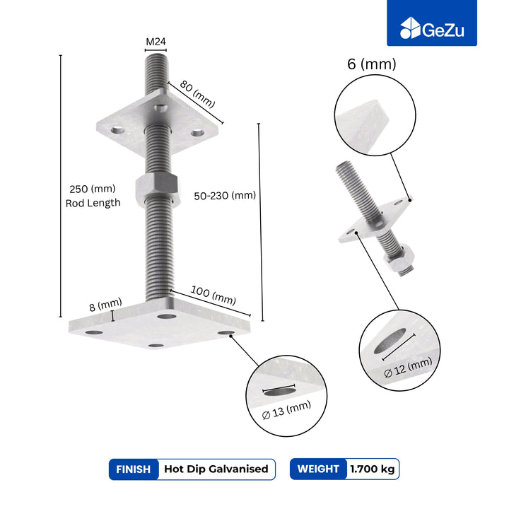 Height Adjustable Bolt Down Post Support | Post Base