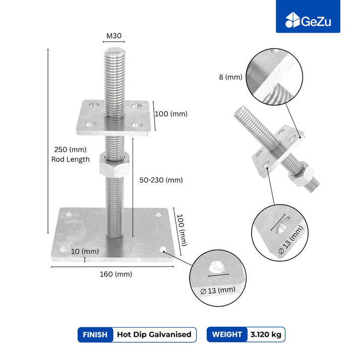 Height Adjustable Bolt Down Post Support | Post Base