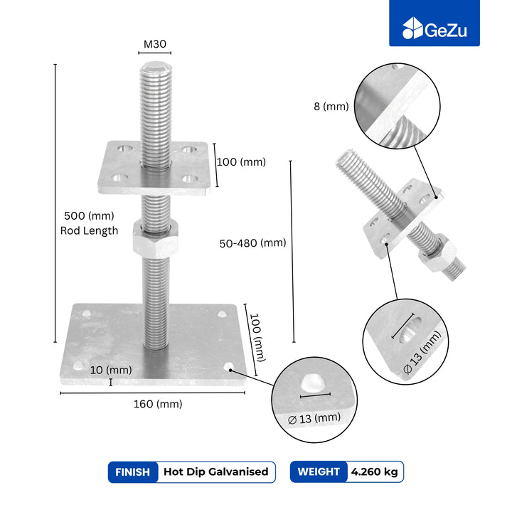 Height Adjustable Bolt Down Post Support | Post Base