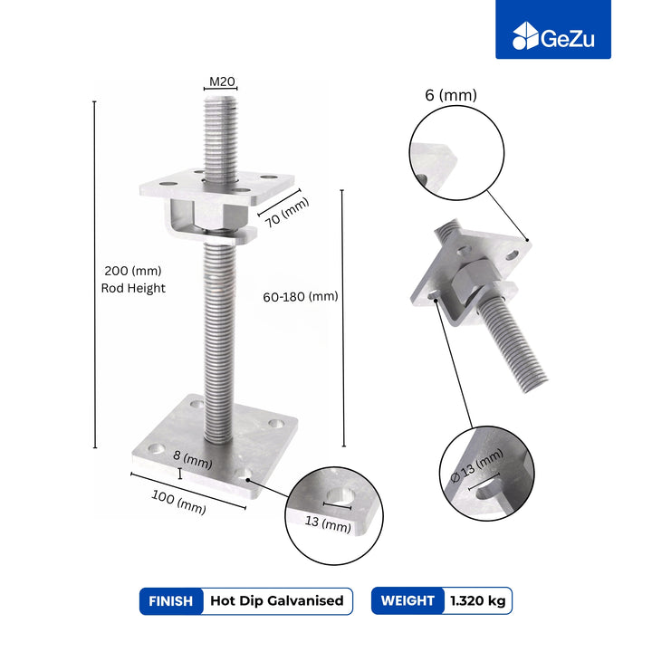 Height Adjustable Bolt Down Post Support | Adjustable Post Base