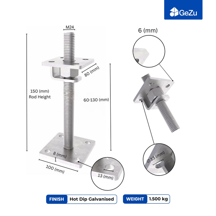 Height Adjustable Bolt Down Post Support | Adjustable Post Base