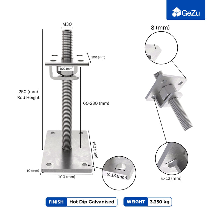 Height Adjustable Bolt Down Post Support | Adjustable Post Base
