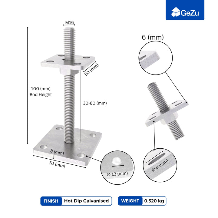 Height Adjustable Bolt Down Post Support | Post Base