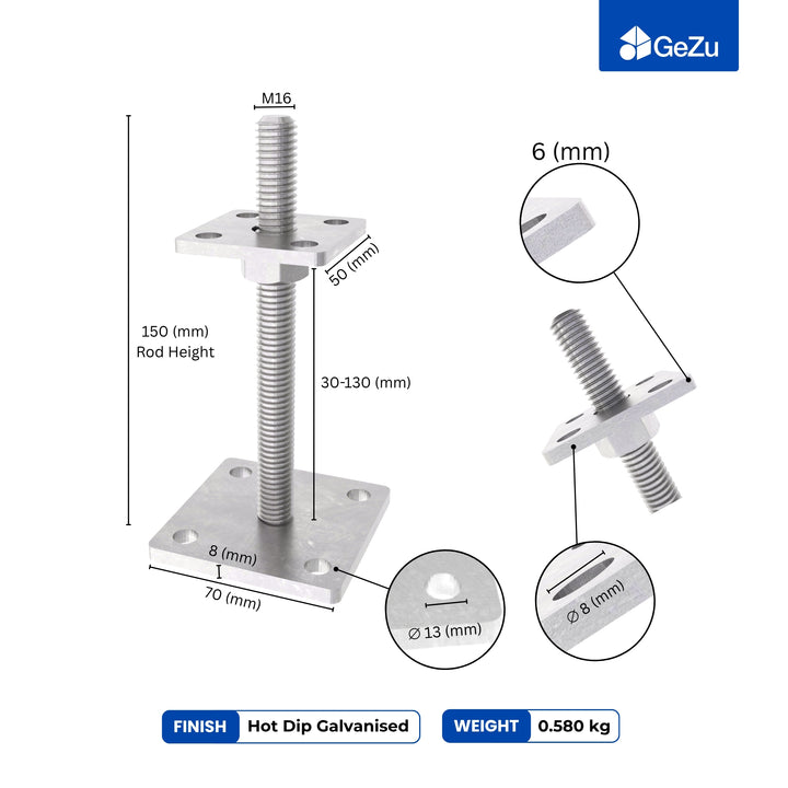 Height Adjustable Bolt Down Post Support | Post Base
