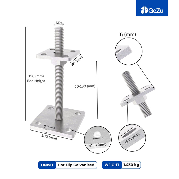Height Adjustable Bolt Down Post Support | Post Base