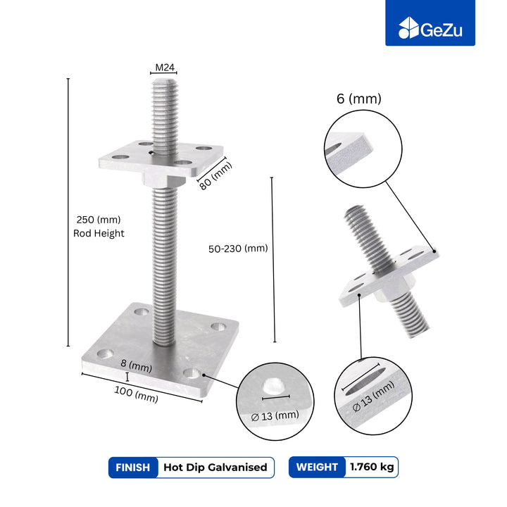 Height Adjustable Bolt Down Post Support | Post Base