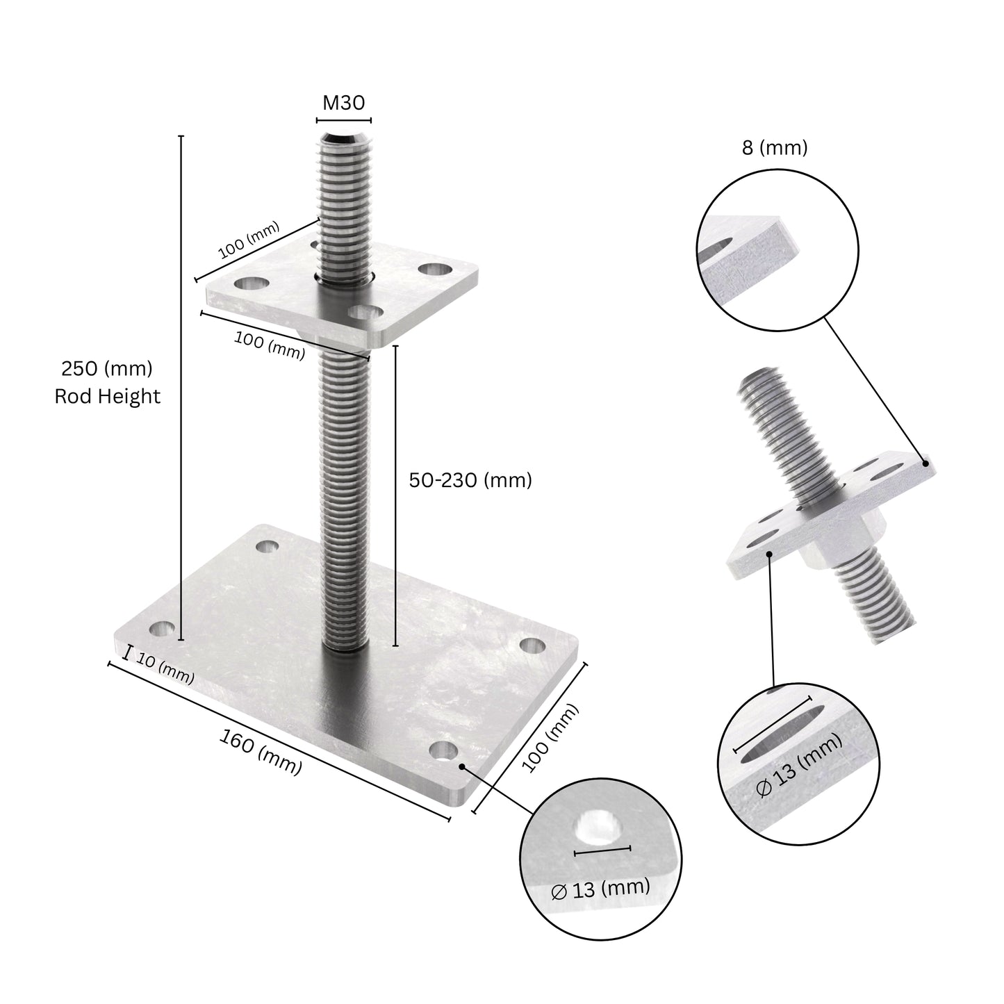 Bolt down height adjustable post support