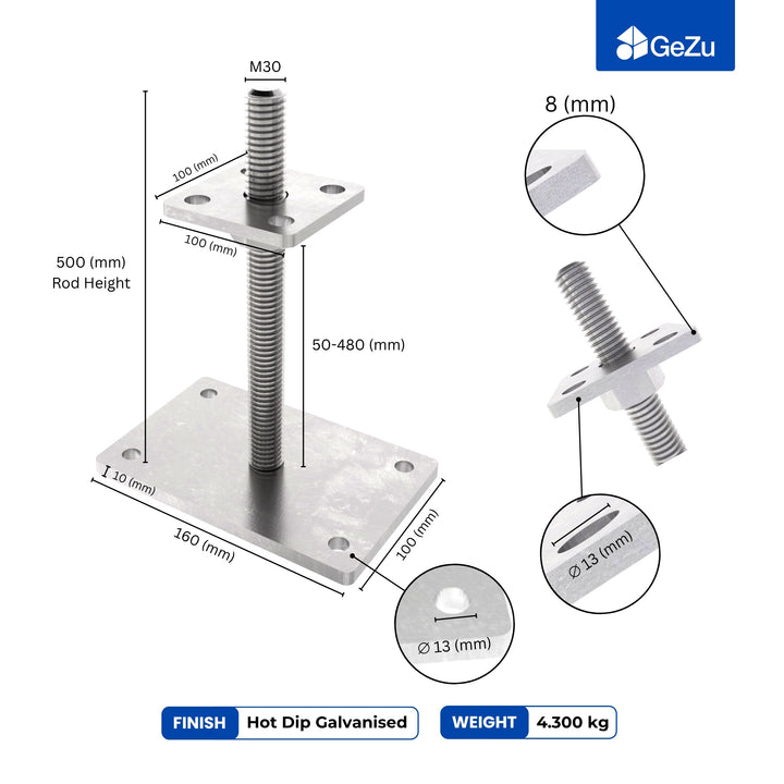 Height Adjustable Bolt Down Post Support | Post Base