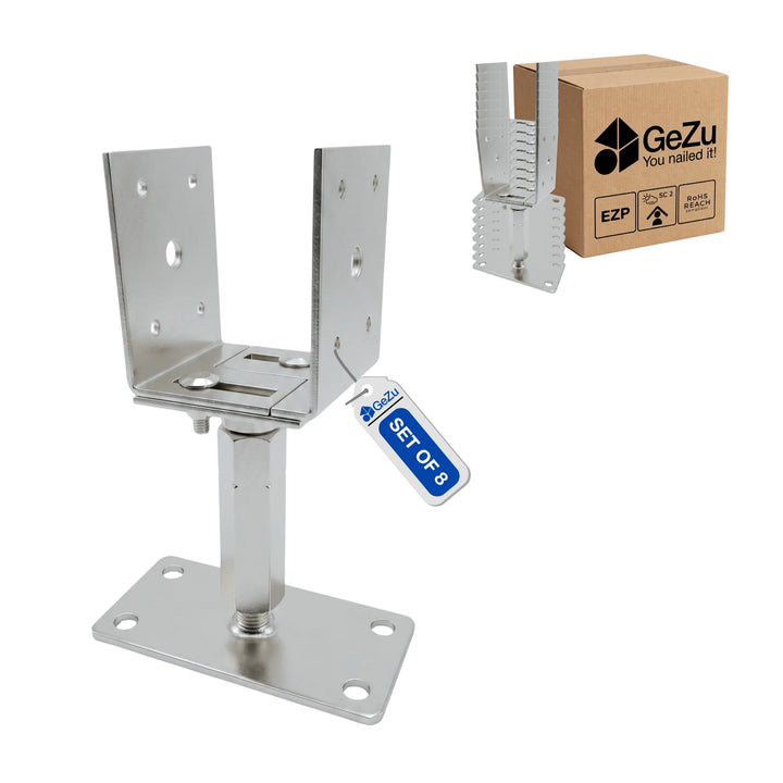 Bolt-down width- and height-adjustable U post support holder - 8-pack - Gezu Impex