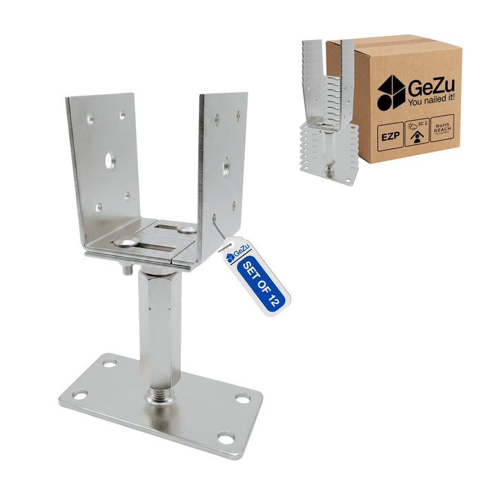 Bolt-down width- and height-adjustable U post support holder - 12-pack - Gezu Impex