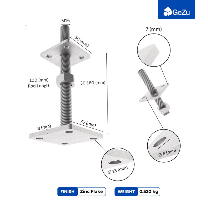Height Adjustable Bolt Down Post Support | Post Base