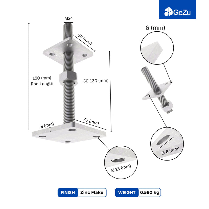 Height Adjustable Bolt Down Post Support | Post Base