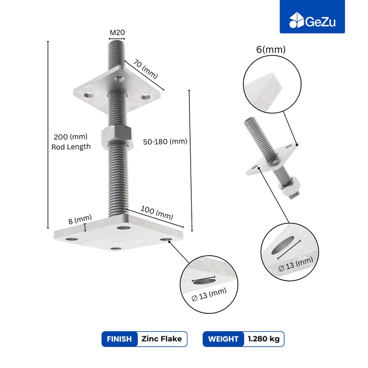 Height Adjustable Bolt Down Post Support | Post Base