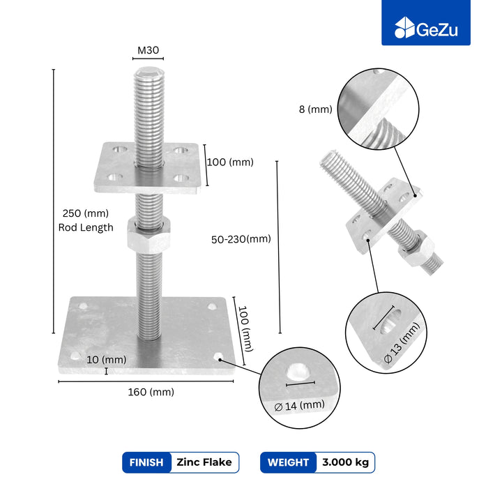 Height Adjustable Bolt Down Post Support | Post Base
