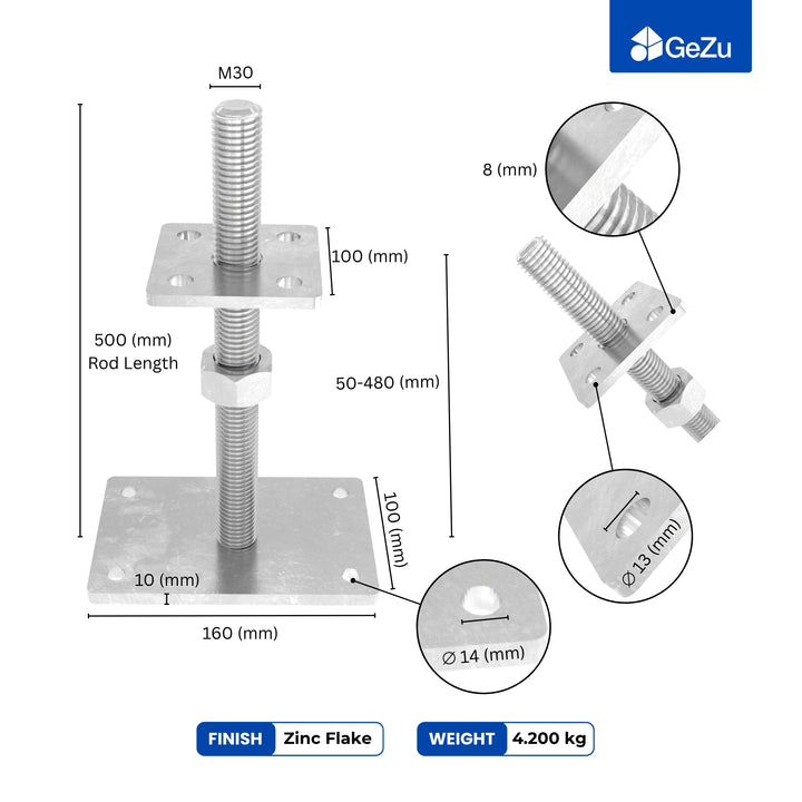 Height Adjustable Bolt Down Post Support | Post Base