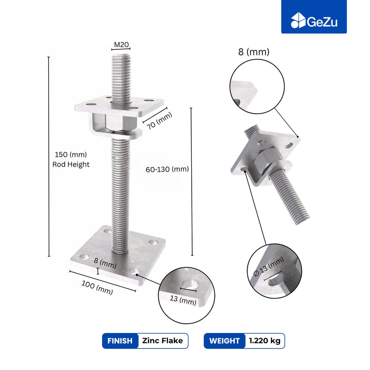 Height Adjustable Bolt Down Post Support | Adjustable Post Base
