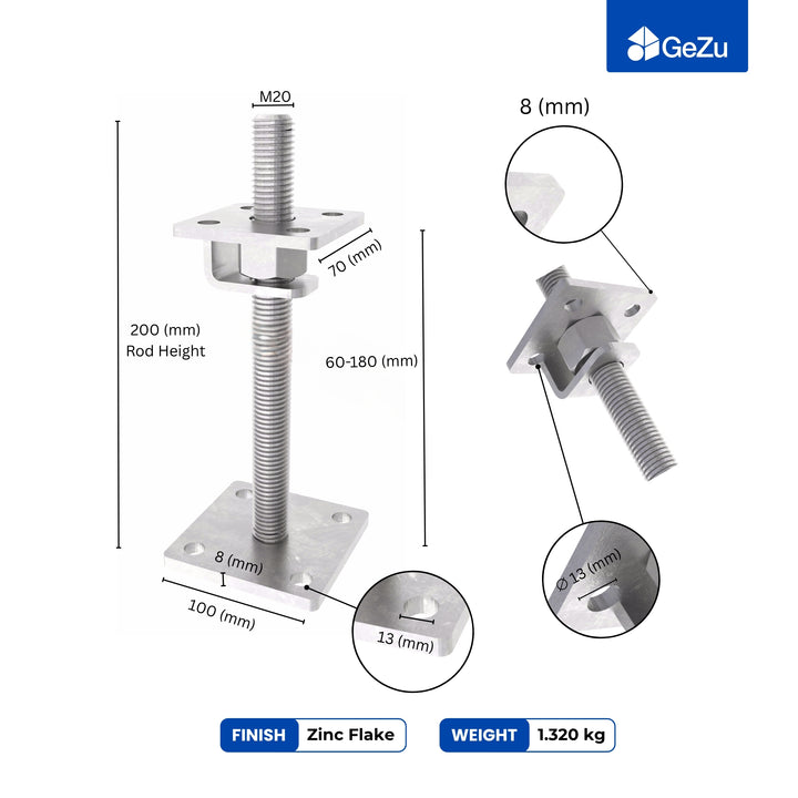 Height Adjustable Bolt Down Post Support | Adjustable Post Base