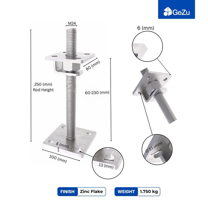 Height Adjustable Bolt Down Post Support | Adjustable Post Base