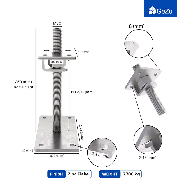 Height Adjustable Bolt Down Post Support | Adjustable Post Base