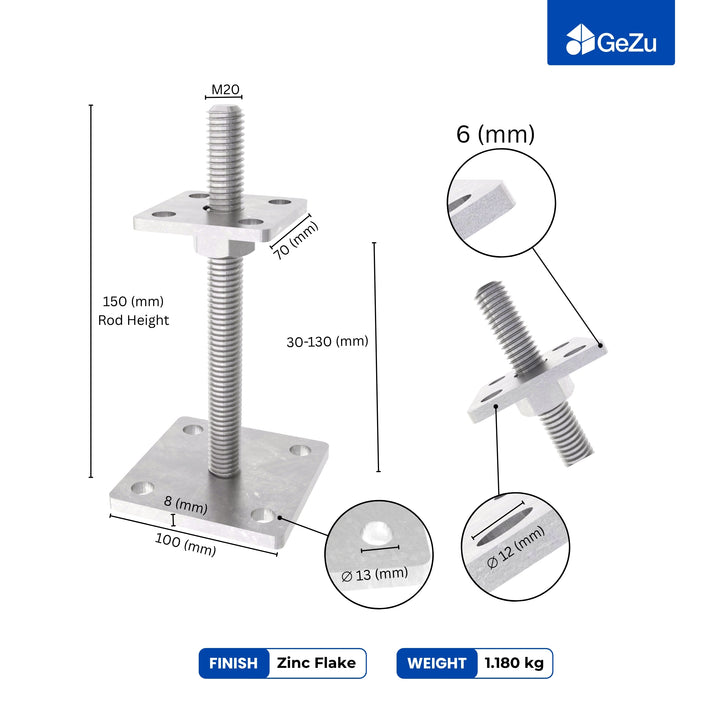 Height Adjustable Bolt Down Post Support | Post Base