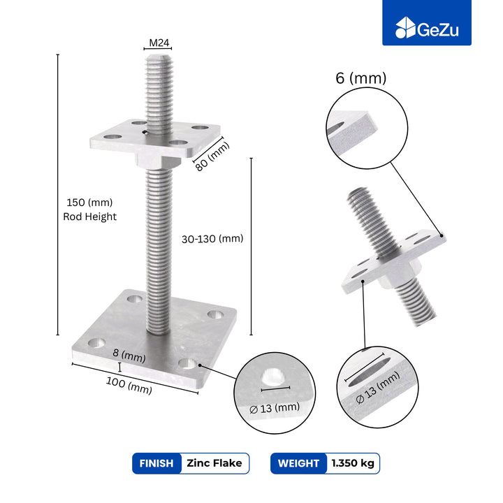 Height Adjustable Bolt Down Post Support | Post Base