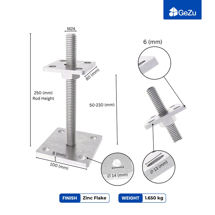 Height Adjustable Bolt Down Post Support | Post Base
