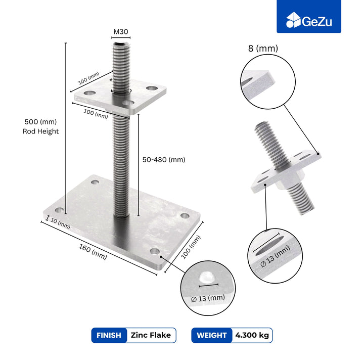 Height Adjustable Bolt Down Post Support | Post Base