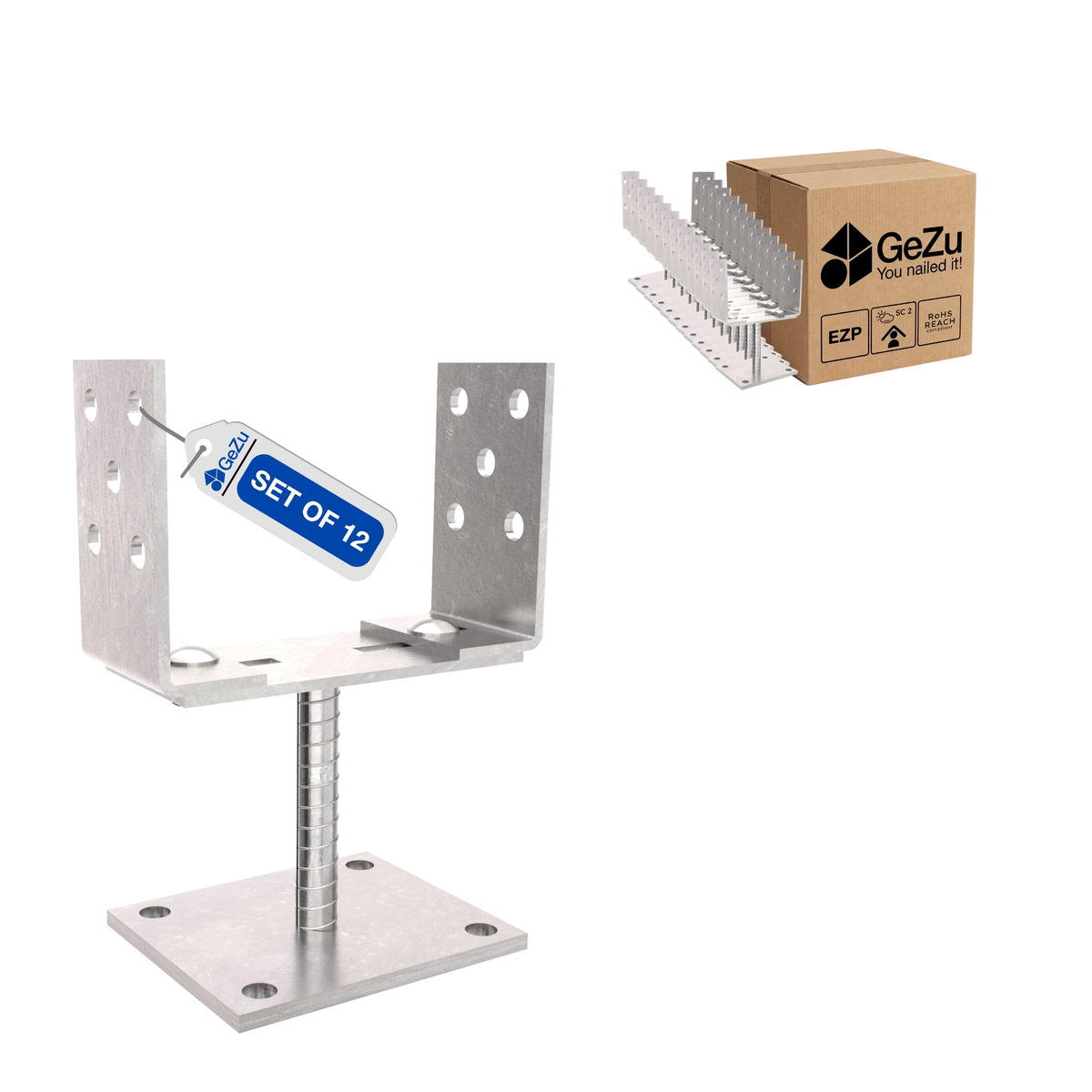Adjustable Bolt Down U Shape Pergola Post Support Base - 12-pack - Gezu Impex