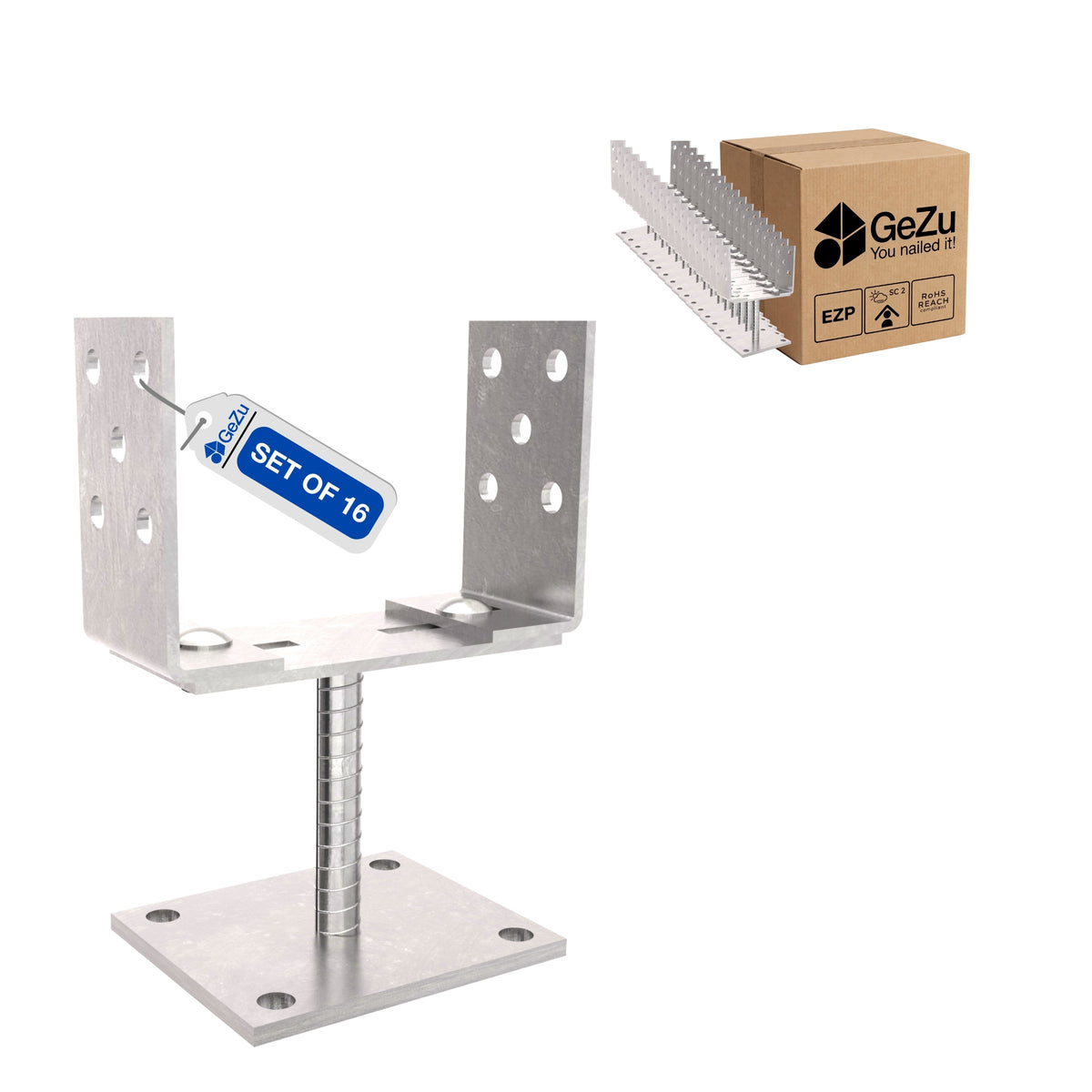 Adjustable Bolt Down U Shape Pergola Post Support Base - 16-pack - Gezu Impex