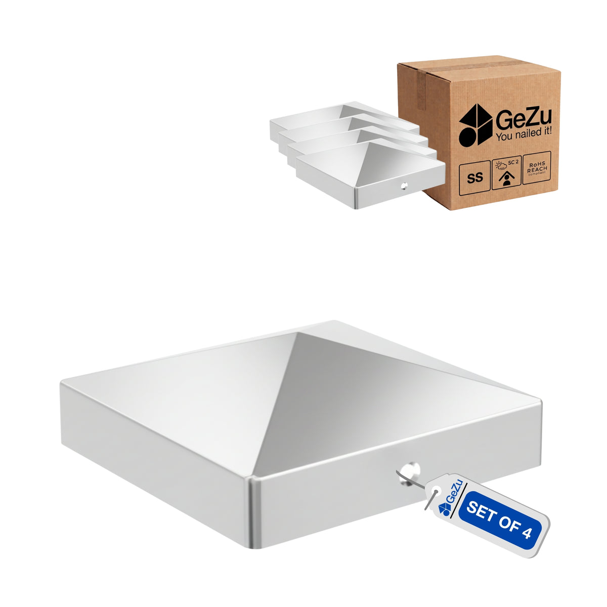 Fence cap - 71 x 71 mm - Stainless steel - Gezu Impex