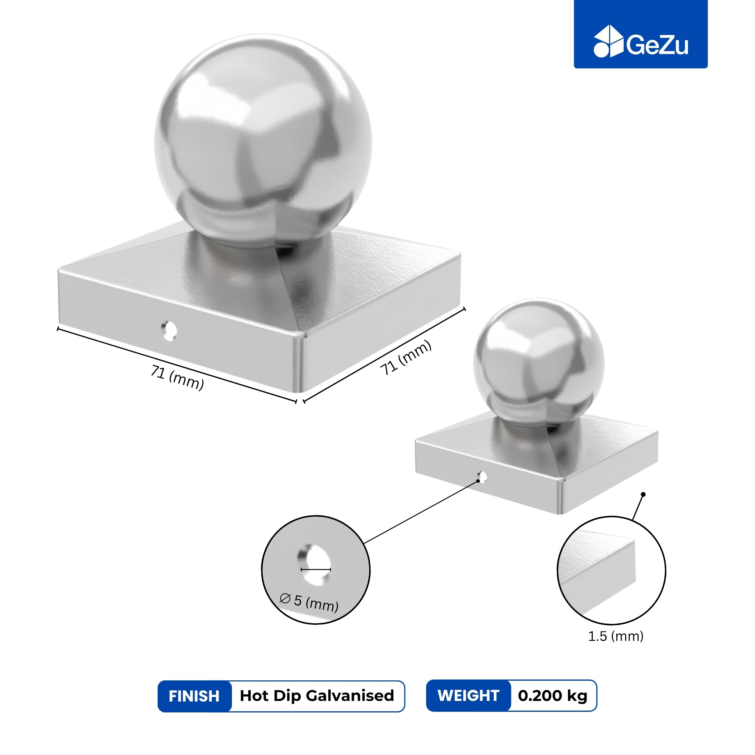 Square Fence Post Cap | Ball Top