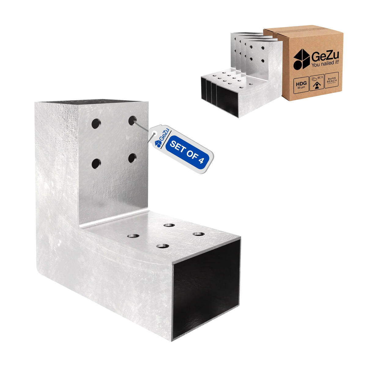 2-way L-shape pergola post connector bracket - 200 x 185 x 71 mm - Gezu Impex