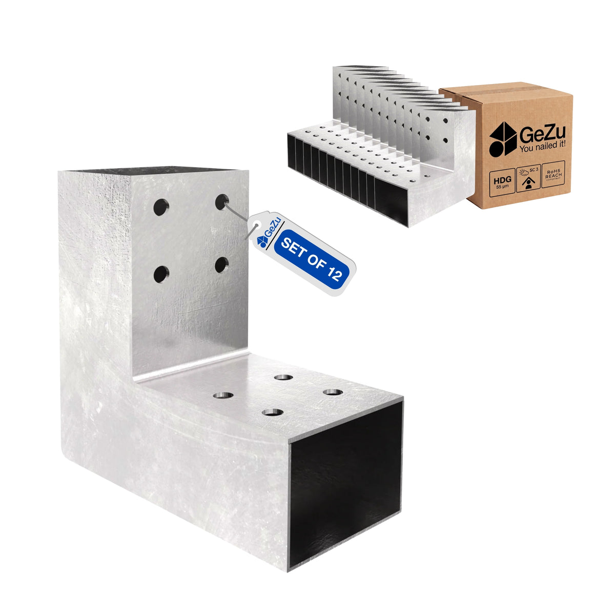 2-way L-shape pergola post connector bracket - 200 x 185 x 71 mm - Gezu Impex