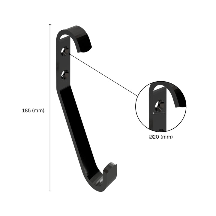 Wall mounted hook with labeled dimensions.