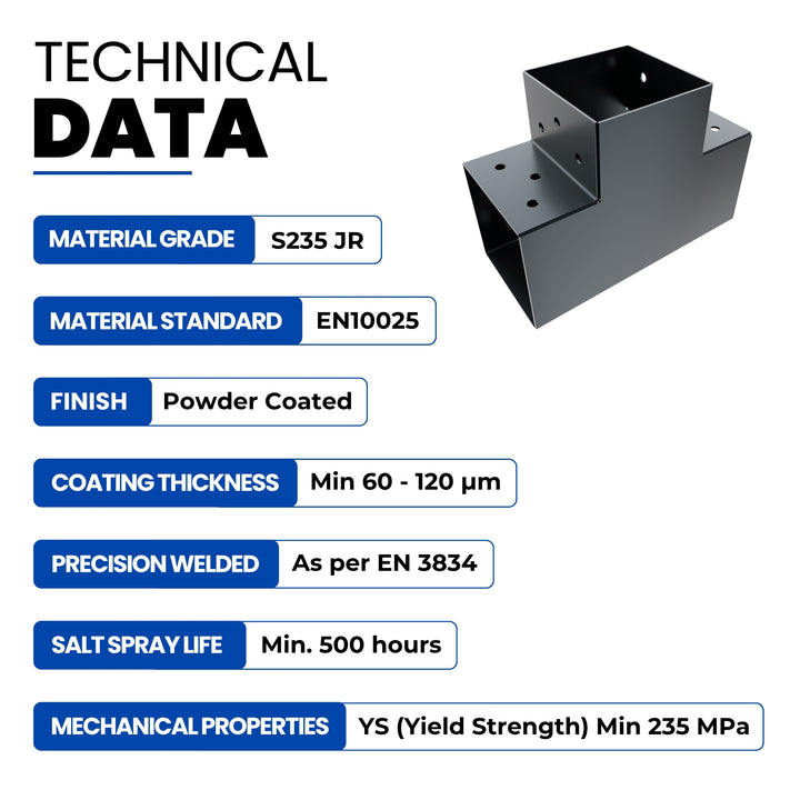 3-Way Post Connector T Shape | Pergola Corner Bracket