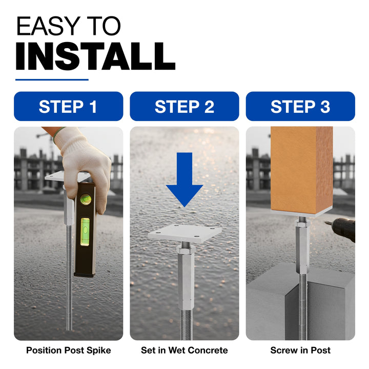 Adjustable T post support for concrete