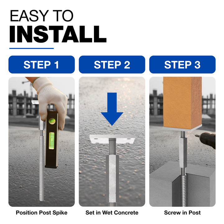Adjustable T post support for concrete with lock and long nut