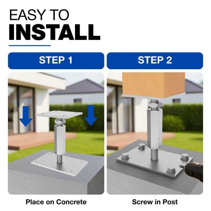Bolt Down Elevated Adjustable Post Base With Nut