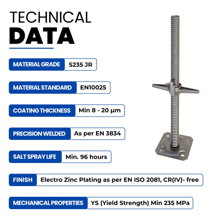 Adjustable Scaffold Base Screw Jack With Wing Bolt