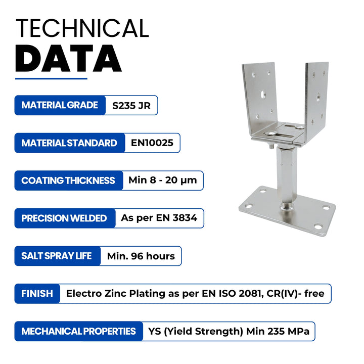Bolt Down U Post Support Holder | Width & Hight Adjustable