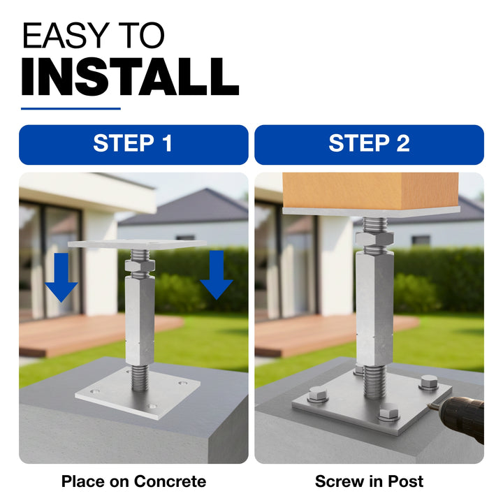 Bolt Down Elevated Adjustable Post Base With Nut