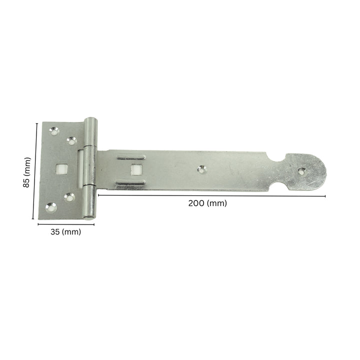Heavy-duty T hinge with labeled dimensions.