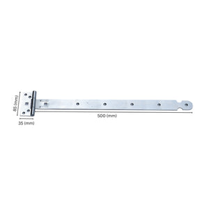 Heavy-duty T hinge with labeled dimensions.